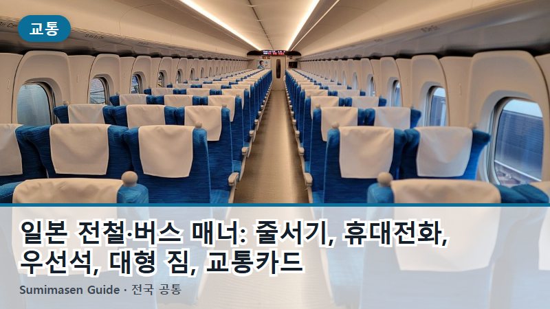 일본 전철·버스 매너: 줄서기, 휴대전화, 우선석, 대형 짐, 교통카드