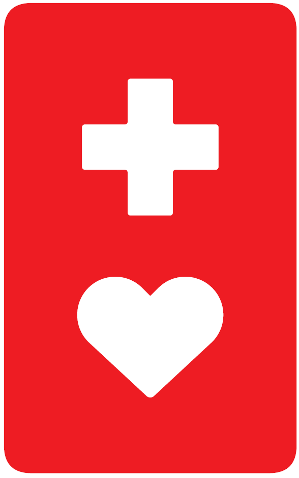 The official Help Mark: a red upright rectangle with rounded corners, a white cross above a white heart