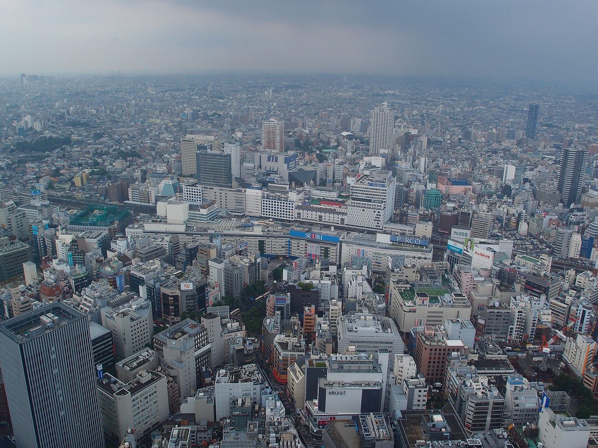 A wide city view of Ikebukuro (Tokyo) seen from a high observatory